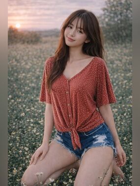 Countryside Wanders & Basket Meadow Treasures slouchy cottagecore knotted top